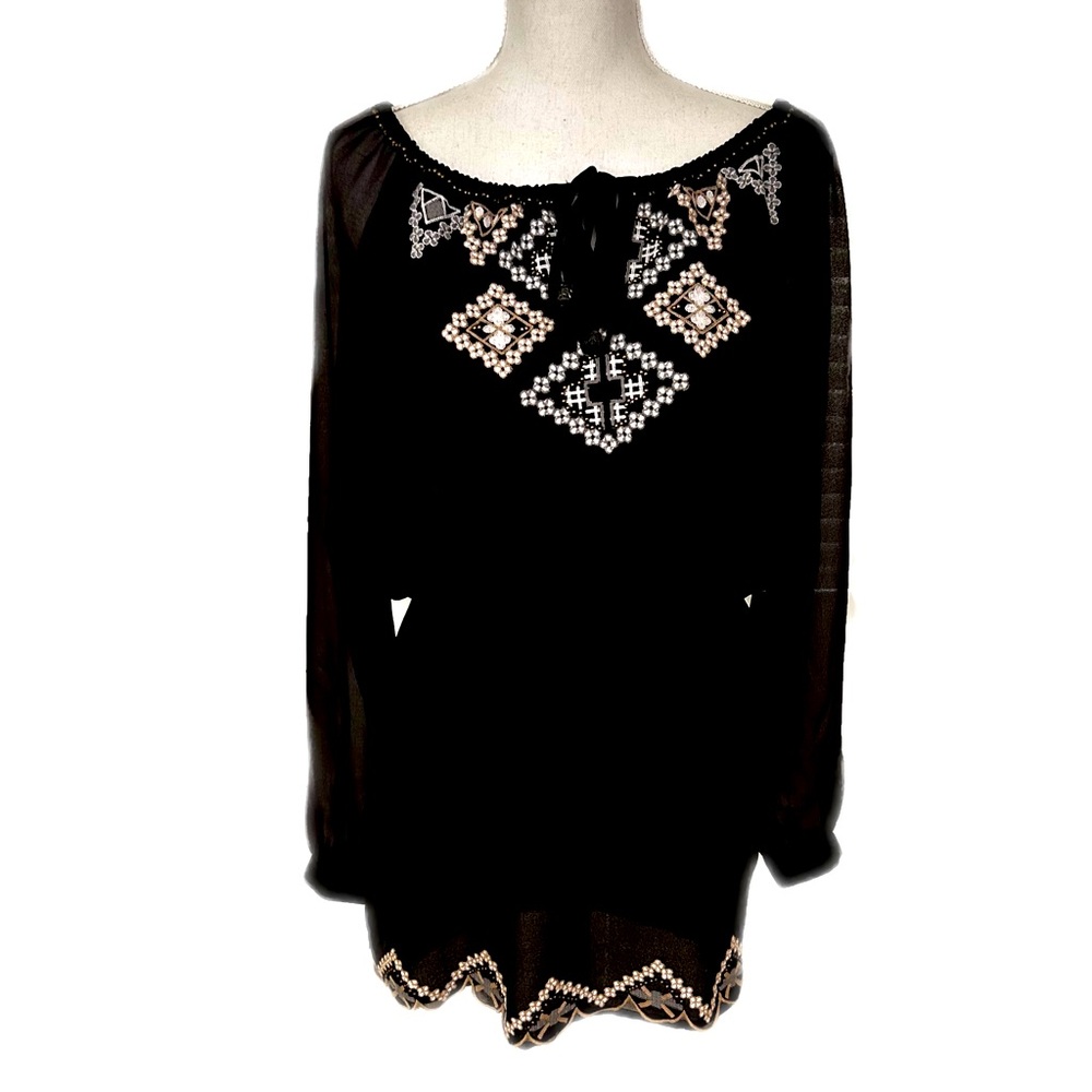 NWT Single Los Angeles Dress Embroidered Boho Festival Tassels Mini Black